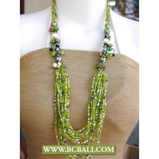 Green Beaded Fancy Design Necklace Long Braided